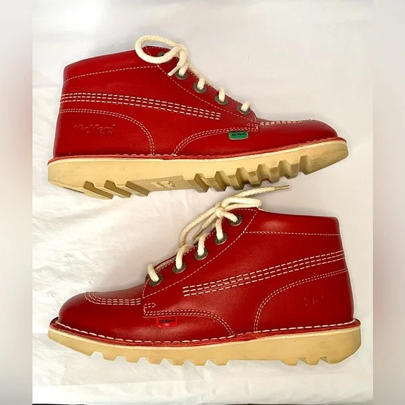 KICKERS Ankle Boots UK 4 Kick-Hi Red Leather with Box/90s/Mod/80s/Casual/Classic - Picture 5 of 14